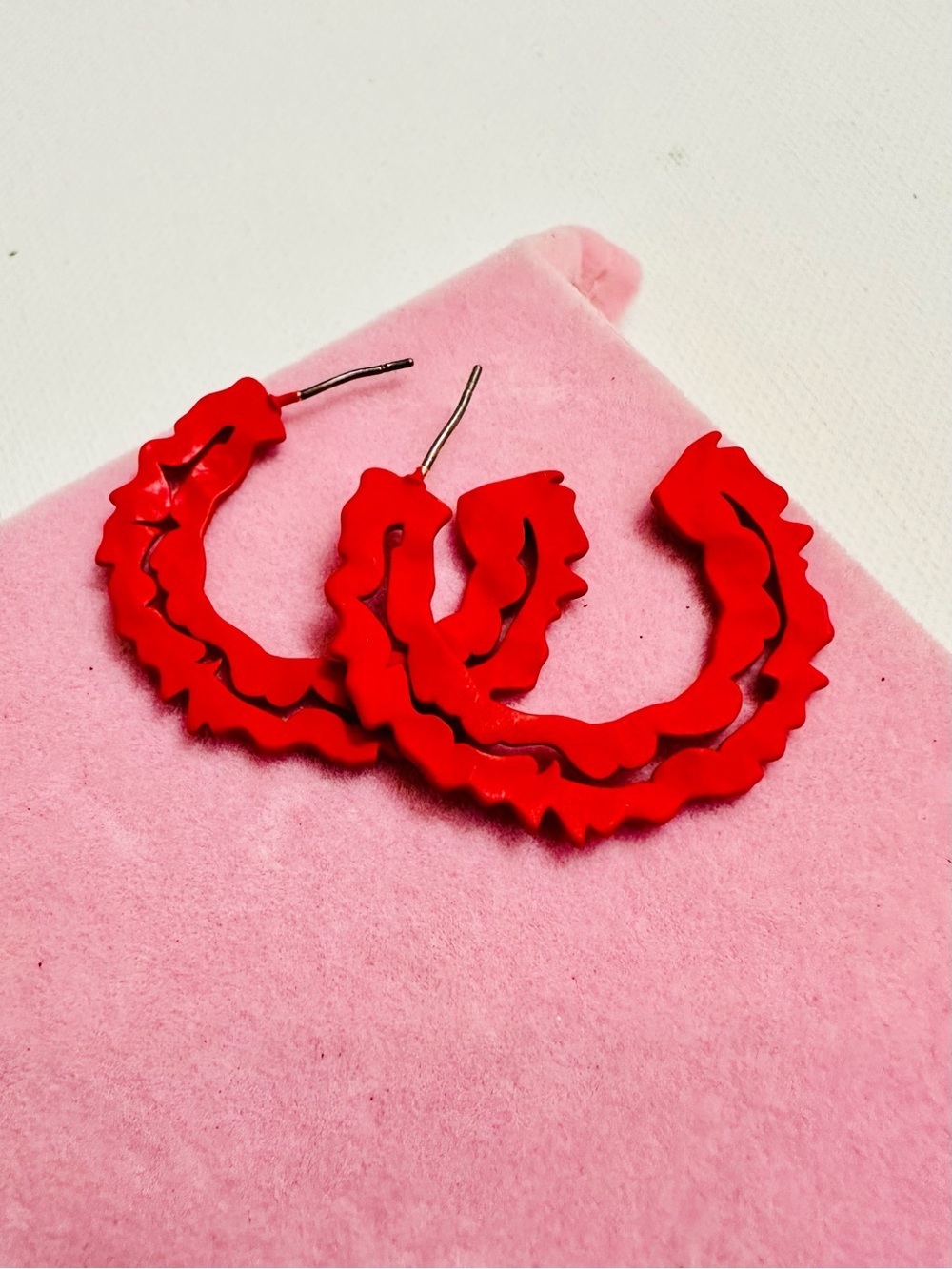 Red Ruffled Hoop Earrings - Picture 2 of 2